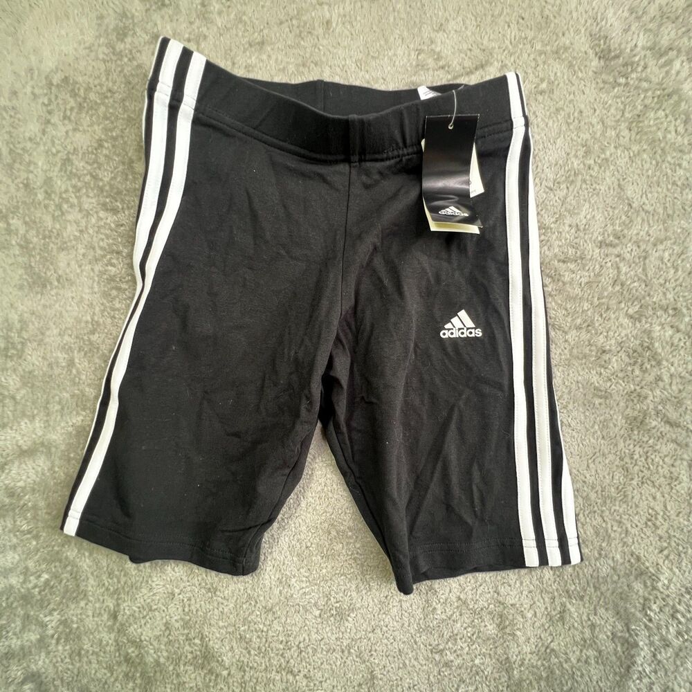 Adidas Tights Shorts Womens Small Black White 3 Stripe Multi Sport Elastic Waist
